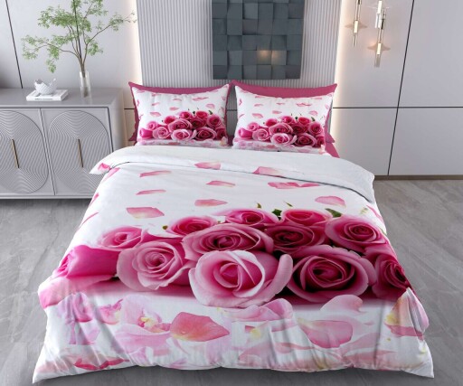 Lenjerie de pat pentru o persoana (FR), 2 piese, L'essentiel Maison, Pink Rosie, Bumbac;Poliester, Roz/Alb