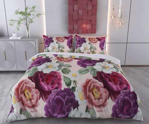 Lenjerie de pat pentru o persoana (FR), 2 piese, L'essentiel Maison, Serra, Bumbac;Poliester, Mov / Roșu / Verde / Roz deschis