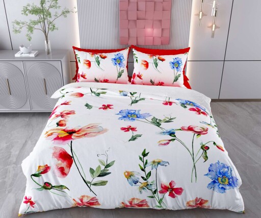 Lenjerie de pat pentru o persoana Single XXL (DE), 2 piese, L'essentiel Maison, Floser, Bumbac;Poliester, Alb / Roșu / Verde / Albastru