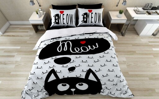 Lenjerie de pat pentru o persoana Single XXL (DE), 2 piese, L'essentiel Maison, Meow, Bumbac;Poliester, Multicolor
