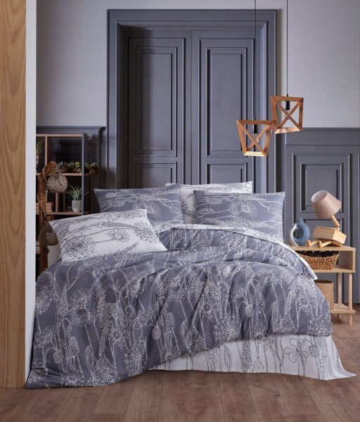 Lenjerie de pat dubla King (IT), 3 piese, L'essentiel Maison, Lara, Gri/Alb