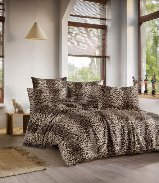 Lenjerie de pat pentru o persoana (FR), 2 piese, L'essentiel Maison, Leopard, Maro / Bej