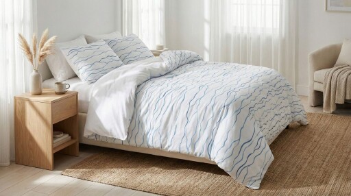 Lenjerie de pat pentru o persoana Single XXL (DE), 2 piese, L'essentiel Maison, Serenity, Alb / Albastru / Albastru deschis