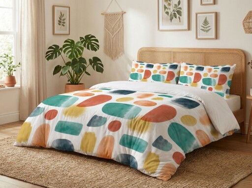 Lenjerie de pat dubla Super King (FR), 3 piese, L'essentiel Maison, Terrazzo, Bumbac;Poliester, Multicolor