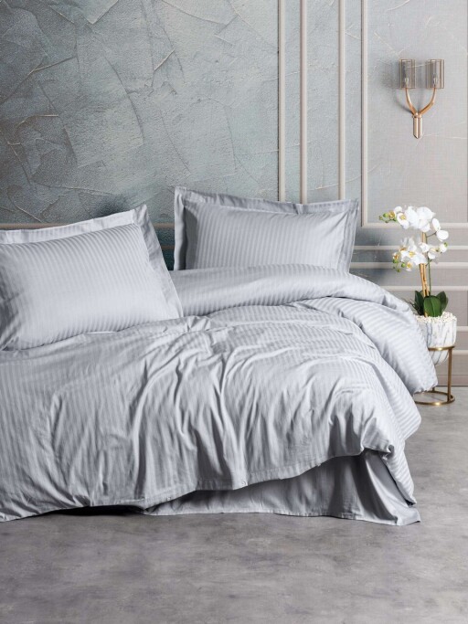 Set de huse de pilotă Satin King (Marea Britanie), L'essentiel Maison, Stripe, Bumbac Satinat, Gri
