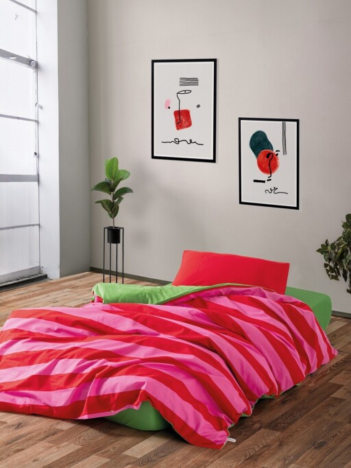 Lenjerie de pat pentru o persoana (DE), L'essentiel Maison, Cherie, Bumbac Ranforce, Verde / Roz / Fuchsia
