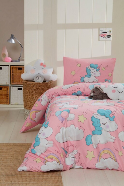 Set lenjerie de pat pentru o persoana Single XL (DE), 2 piese, L'essentiel Maison, Unicornio, Bumbac;Poliester, Roz