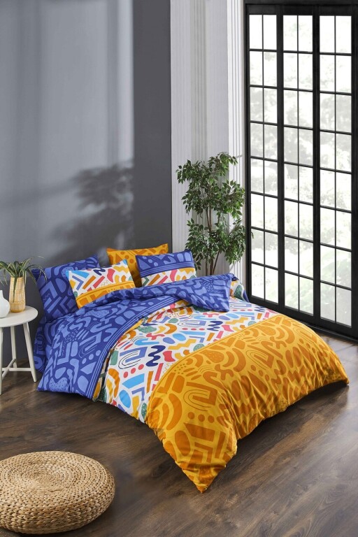 Lenjerie de pat dubla King (FR), 3 piese, L'essentiel Maison, Doodle, Multicolor