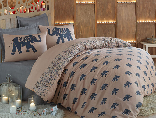 Lenjerie de pat dubla King (FR), 3 piese, L'essentiel Maison, Fil, 65% bumbac/35% poliester, Blue / Beige
