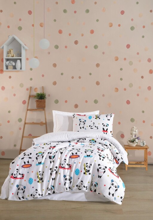Lenjerie de pat dubla King (FR), 3 piese, L'essentiel Maison, LovePandas, 65% bumbac/35% poliester, Alb