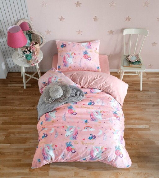Lenjerie de pat pentru o persoana Single XXL (DE), 2 piese, L'essentiel Maison, Magical, 65% bumbac/35% poliester, Roz