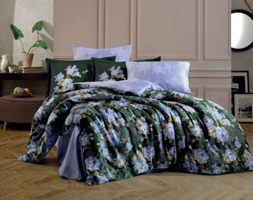 Set exclusivist de huse de pilota din satin (DE), L'essentiel Maison, Adriana, Green / Light Blue / Brown