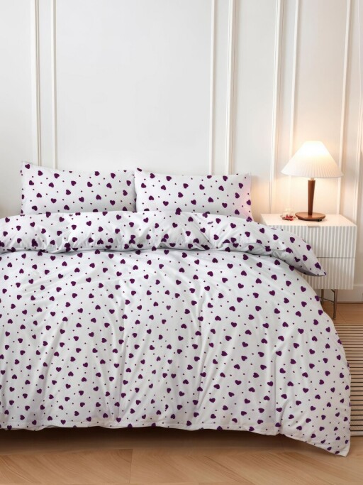 Lenjerie de pat pentru o persoana (FR), 2 piese, L'essentiel Maison, Love Heart, Lila
