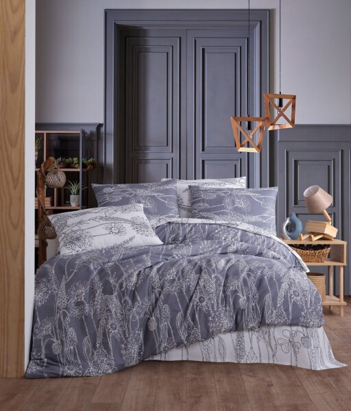 Lenjerie de pat dubla Super King (FR), L'essentiel Maison, Lara, Gri/Alb