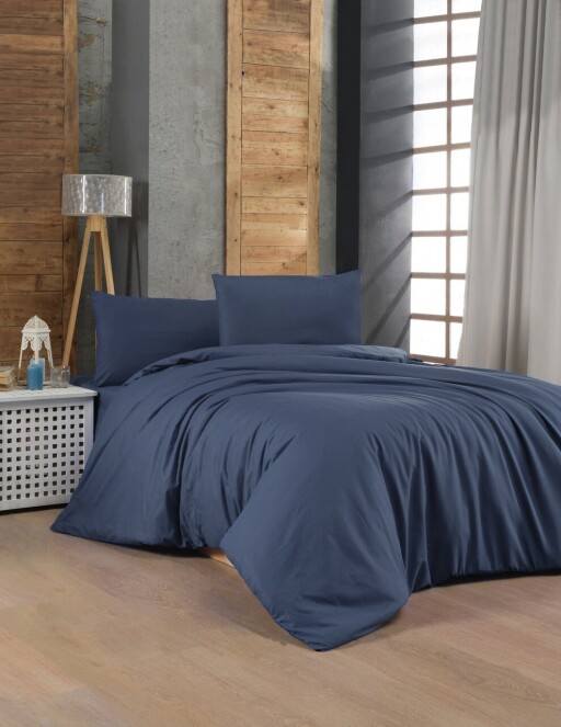 Lenjerie de pat dubla Super King (FR), L'essentiel Maison, Dark Blue, Albastru inchis