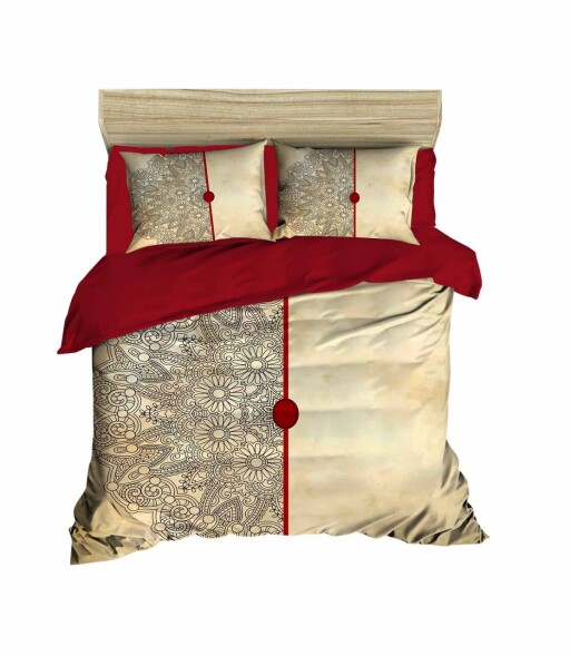 Lenjerie de pat dubla (DE), 3 piese, L'essentiel Maison, 465, Red / Beige / Grey