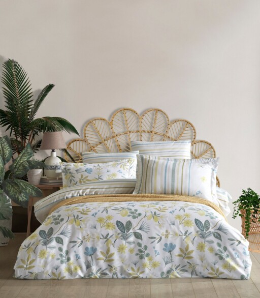 Lenjerie de pat dubla Super King (FR), L'essentiel Maison, Hope, White / Green / Yellow