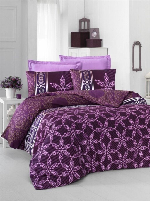 Lenjerie de pat pentru o persoana Single XXL (DE), L'essentiel Maison, Alisa, Liliac / Alb