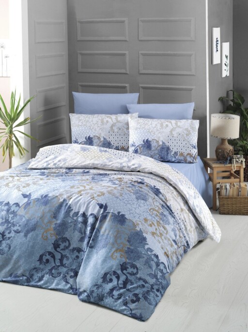 Lenjerie de pat pentru o persoana Single XXL (DE), L'essentiel Maison, Nerissa, Blue / White / Brown