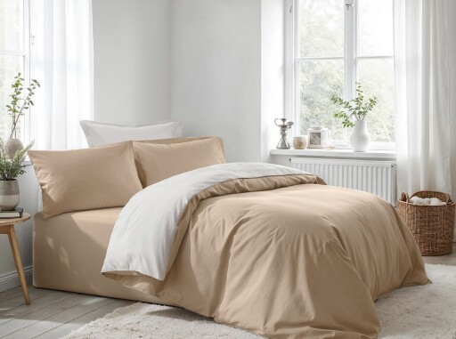 Lenjerie de pat pentru o persoana (FR), L'essentiel Maison, Beige, Alb, Bej/Alb