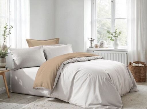 Lenjerie de pat dubla (DE), L'essentiel Maison, White, Bej, Alb / Bej