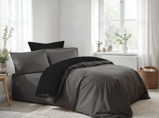 Lenjerie de pat dubla Super King (FR), L'essentiel Maison, Anthracite, Negru, Antracit / Negru