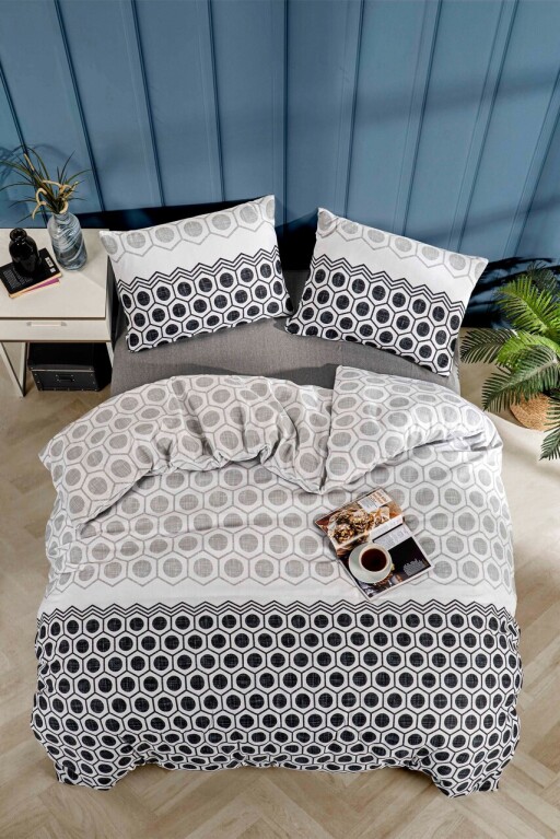 Lenjerie de pat pentru o persoana (FR), 2 piese, L'essentiel Maison, Geometric, Negru / Alb / Gri