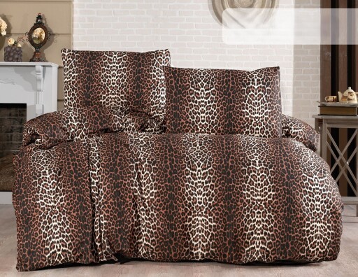 Lenjerie de pat dubla Super King (EU) (IT), L'essentiel Maison, Leopard, Maro / Crem / Negru