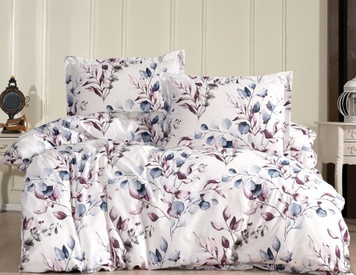 Lenjerie de pat dubla Super King (FR), L'essentiel Maison, Blossom, Alb / Mov / Albastru / Gri