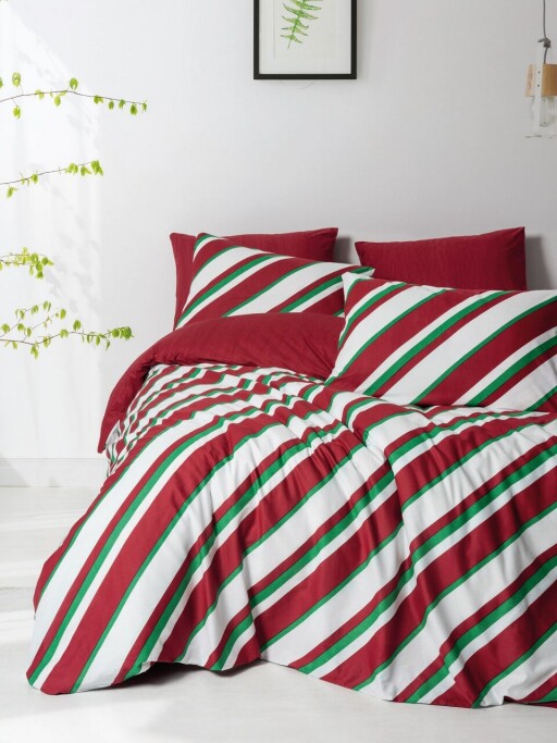 Lenjerie de pat pentru o persoana (DE), L'essentiel Maison, Merry, Verde / Roșu / Alb