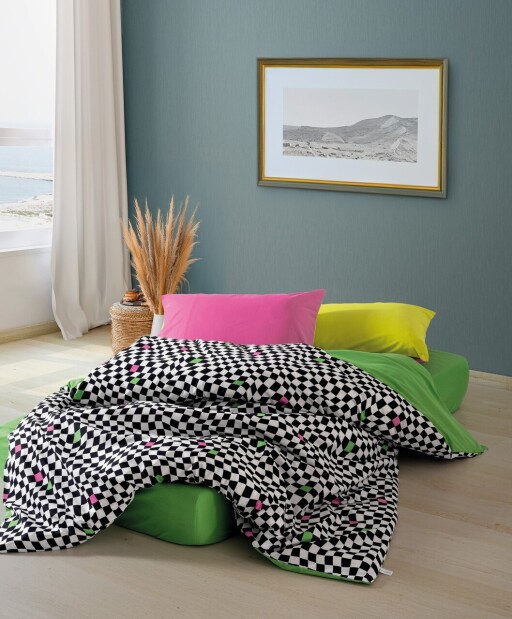 Lenjerie de pat dubla King (FR), L'essentiel Maison, Dazzle, Verde / Alb / Negru