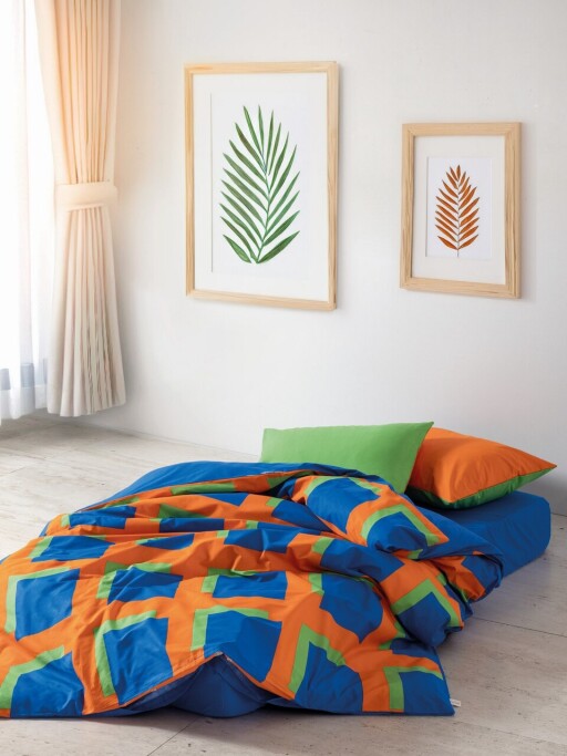 Lenjerie de pat dubla Super King (FR), L'essentiel Maison, Venus, Albastru / Verde / Portocaliu