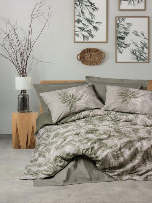 Lenjerie de pat pentru o persoana Single XXL (DE), L'essentiel Maison, Frond, Kaki