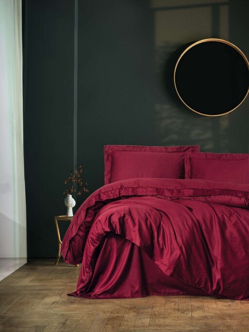 Lenjerie de pat pentru o persoana (FR), L'essentiel Maison, Elegant, Rosu claret