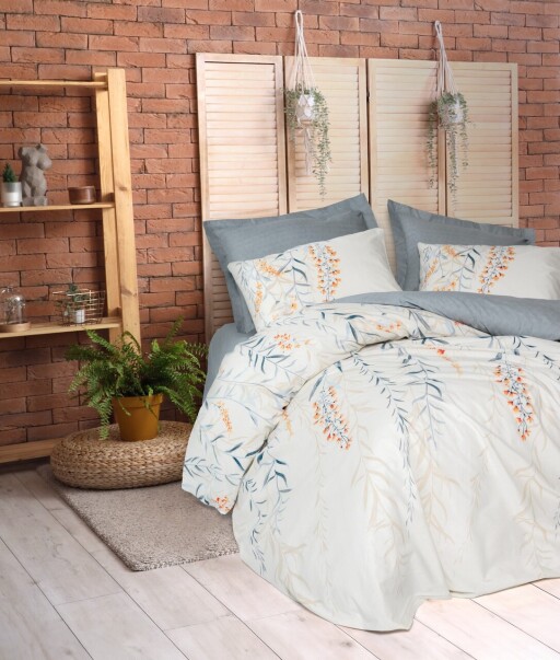 Lenjerie de pat pentru o persoana (FR), L'essentiel Maison, Hiedra, Albastru indigo