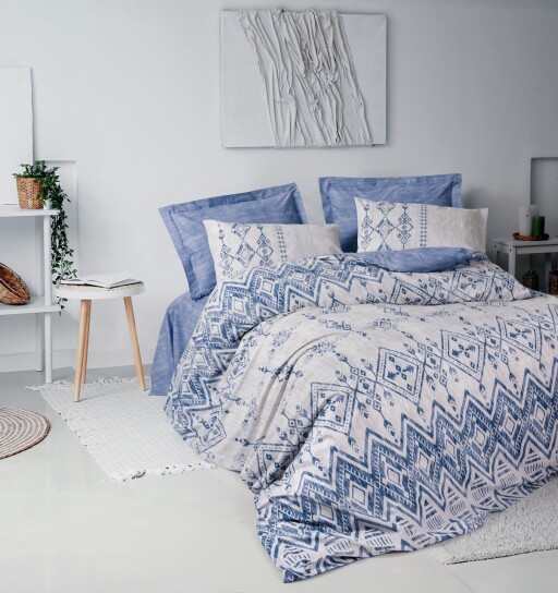 Lenjerie de pat dubla Super King (FR), L'essentiel Maison, Cleo, Albastru