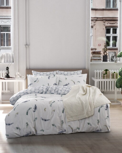 Lenjerie de pat dubla (ES), L'essentiel Maison, Paradise, White / Dark Blue / Green