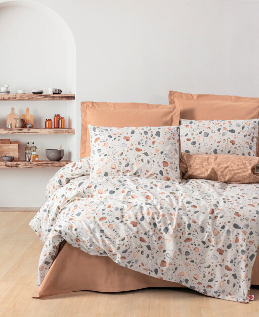 Lenjerie de pat dubla Super King (FR), L'essentiel Maison, Oniks, Caramel / White