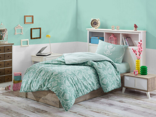 Lenjerie de pat pentru o persoana (FR), 2 piese, L'essentiel Maison, Pure, Sea Green / White