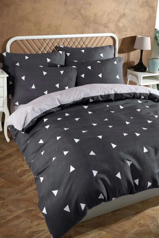 Lenjerie de pat dubla Super King (EU) (IT), 3 piese, L'essentiel Maison, Geometrik, Gri