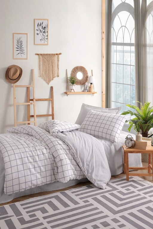 Set lenjerie de pat pentru o persoana Single XL (DE), 2 piese, L'essentiel Maison, Artus, Gri/Alb