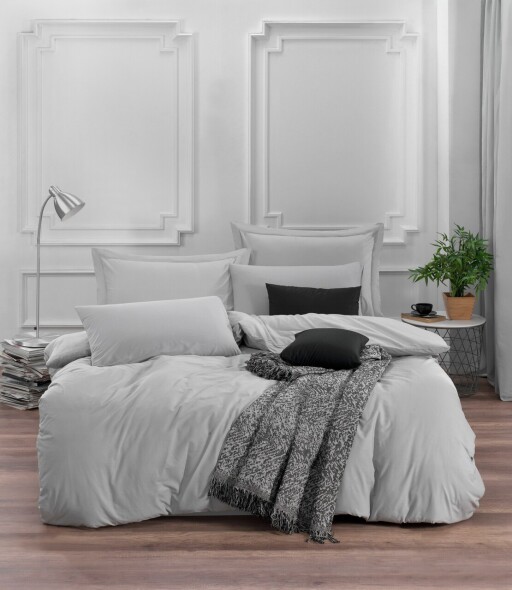 Lenjerie de pat dubla Super King (FR), 3 piese, L'essentiel Maison, Solid, Gri