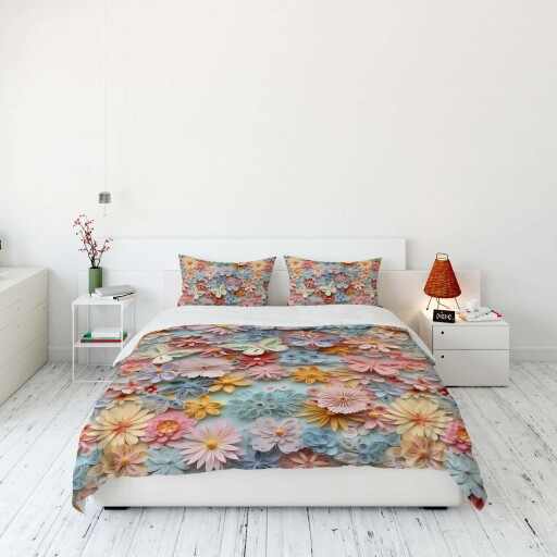 Lenjerie de pat dubla Super King (EU) (IT), 3 piese, L'essentiel Maison, FLW_DVT25-10, Multicolor