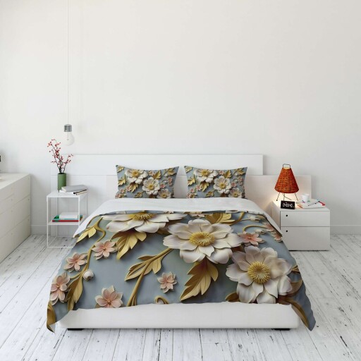 Lenjerie de pat dubla Super King (EU) (IT), 3 piese, L'essentiel Maison, FLW_DVT25-14, Multicolor