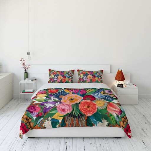 Lenjerie de pat dubla Super King (EU) (IT), 3 piese, L'essentiel Maison, FLW_DVT25-15, Multicolor