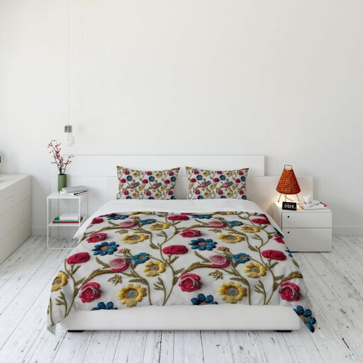 Lenjerie de pat dubla Super King (EU) (IT), 3 piese, L'essentiel Maison, FLW_DVT25-17, Multicolor