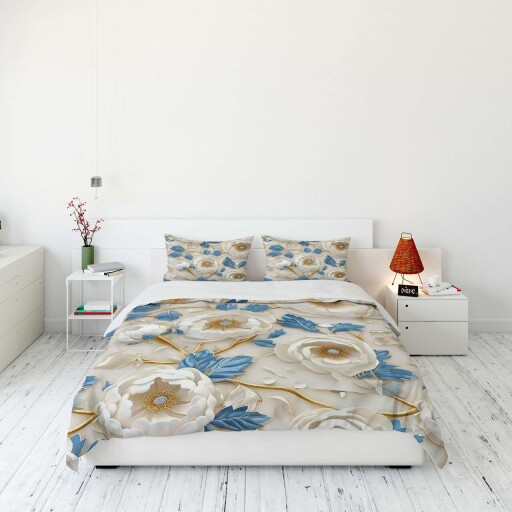 Lenjerie de pat dubla Super King (EU) (IT), 3 piese, L'essentiel Maison, FLW_DVT25-19, Multicolor