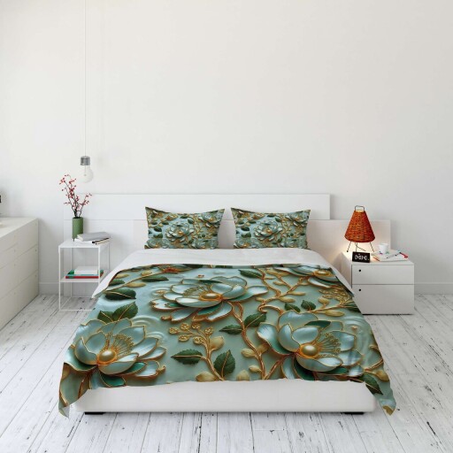 Lenjerie de pat dubla Super King (EU) (IT), 3 piese, L'essentiel Maison, FLW_DVT25-34, Multicolor