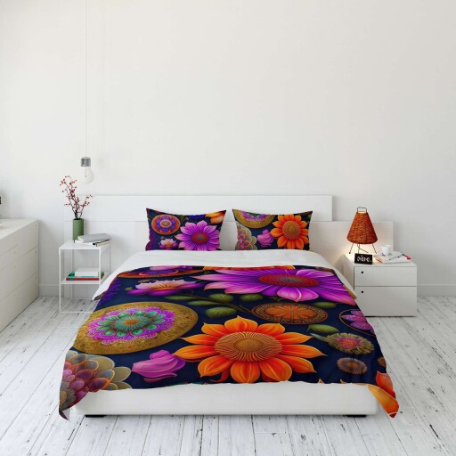 Lenjerie de pat dubla King (FR), 3 piese, L'essentiel Maison, FLW_DVT25-11, Multicolor