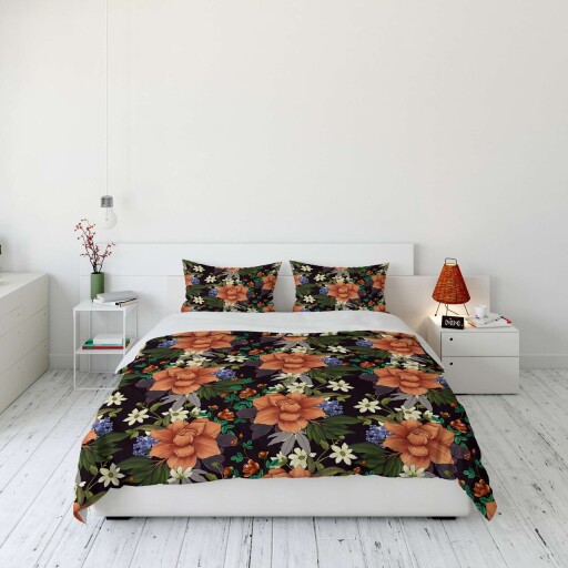 Lenjerie de pat dubla King (FR), 3 piese, L'essentiel Maison, FLW_DVT25-29, Multicolor